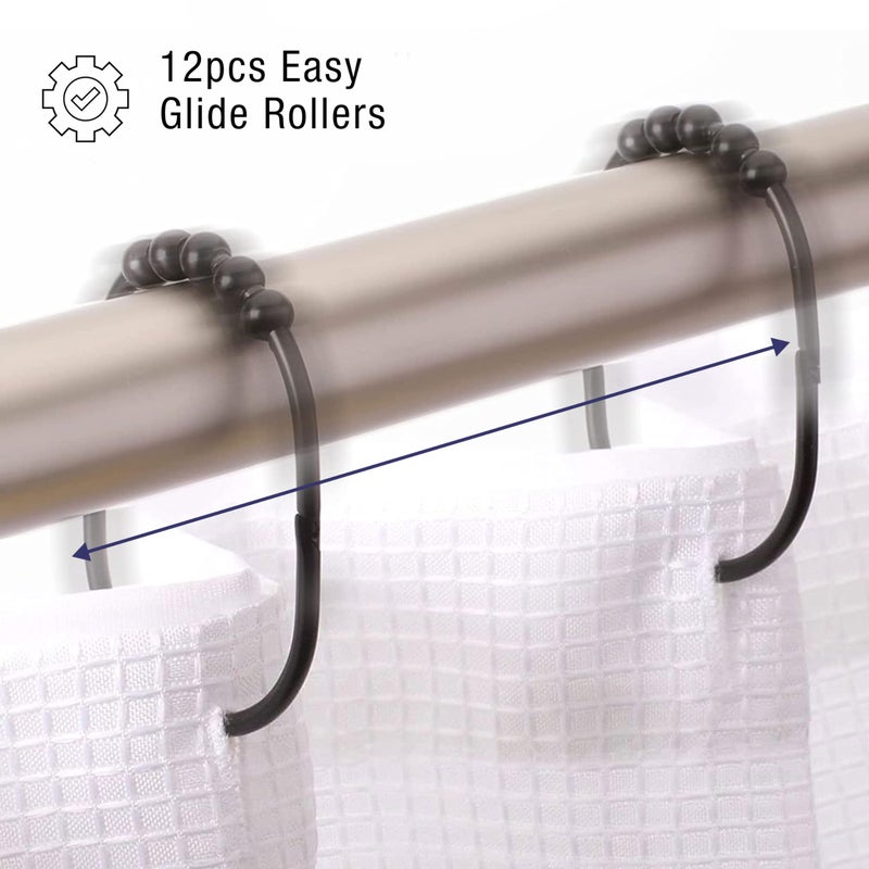2 Lb. Depot Wide Shower Curtain Ring - Set of 12 Easy Glide and Rust-Proof Rollers - Stainless Steel Shower Curtain Hooks Black for Straight and Curved Rods - Decorative and Durable for Any Bathroom - Image 5